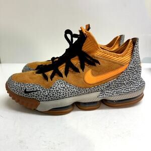 Nike LeBron 16 Low atmos Safari Orange Suede Elephant Print Men's Size 10